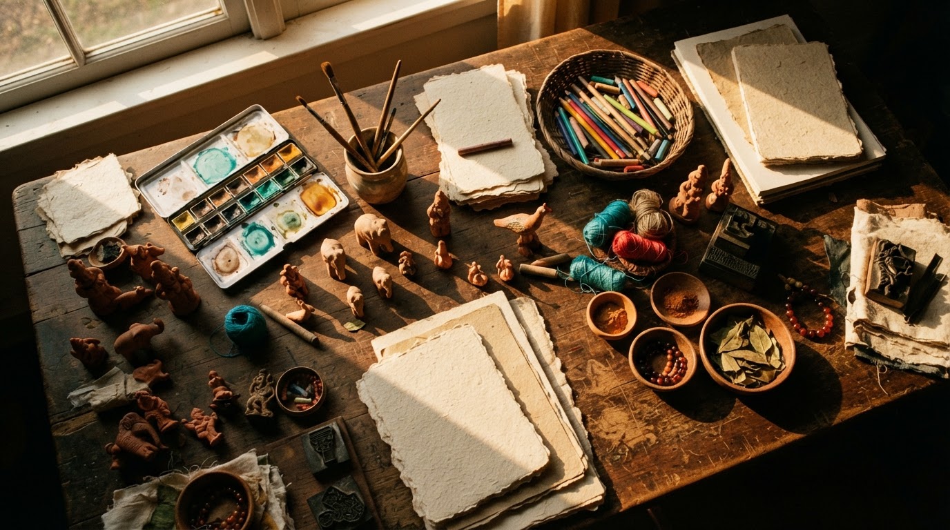 Art supplies on a table